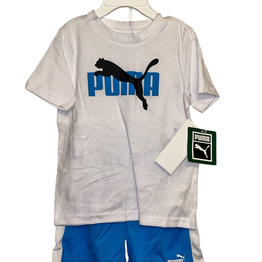 Puma Kids Matching Set in White and Blue *Note Color Bleed